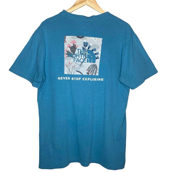 The North Face Men’s Tee Shirt Size L Blue Short Sleeve Yucca Cactus 100% Cotton - Picture 1 of 10